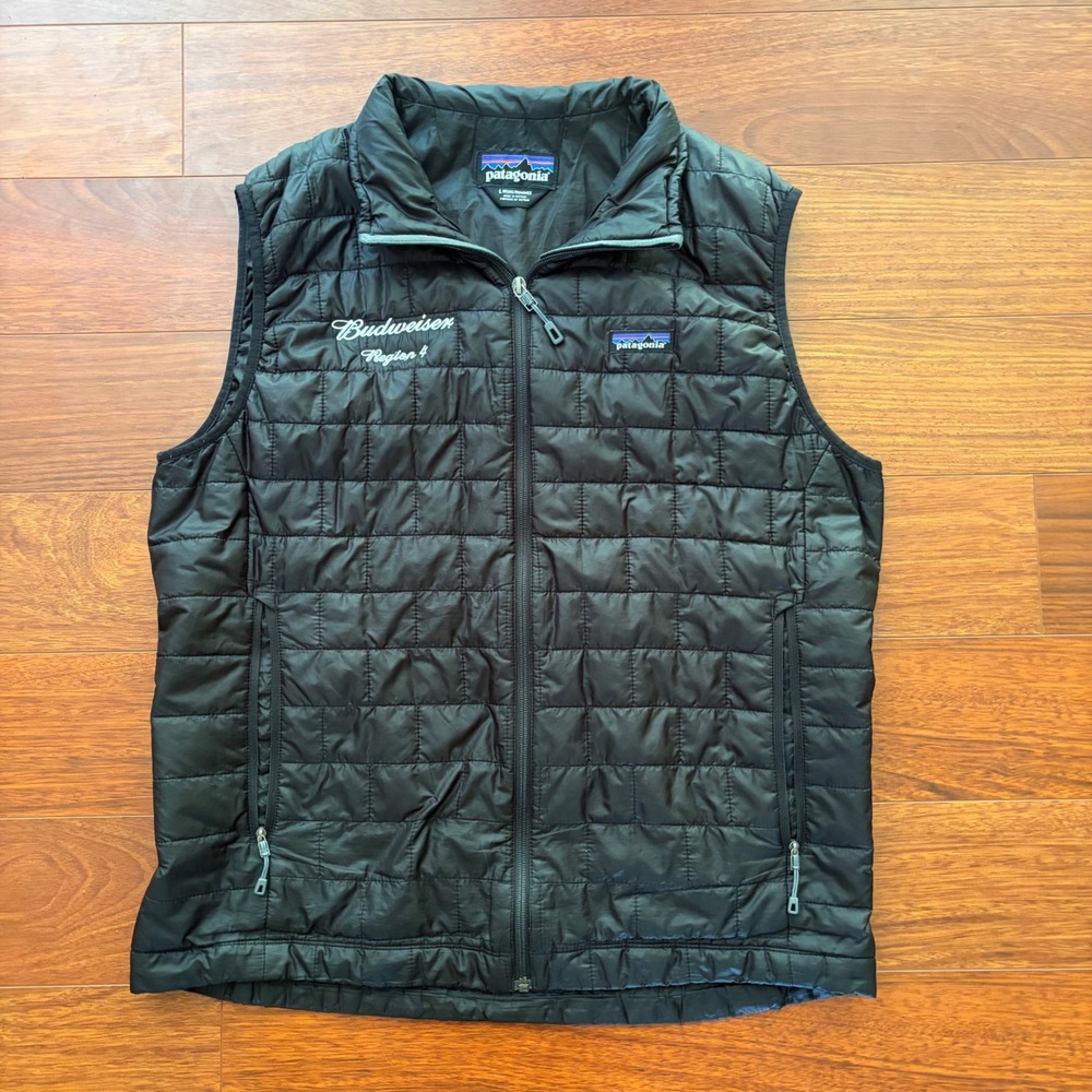 Patagonia Mens Nano Puff Vest L Black Budweiser Logo Insulated Gorpcore Puffer